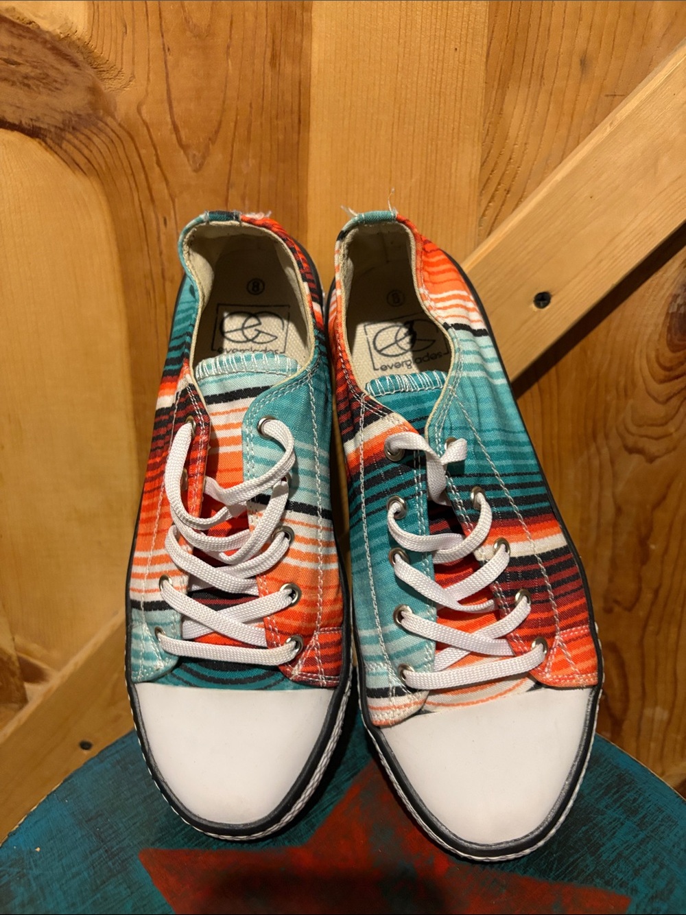 Everglades Women’s Striped Canvas Sneakers in Teal & Orange